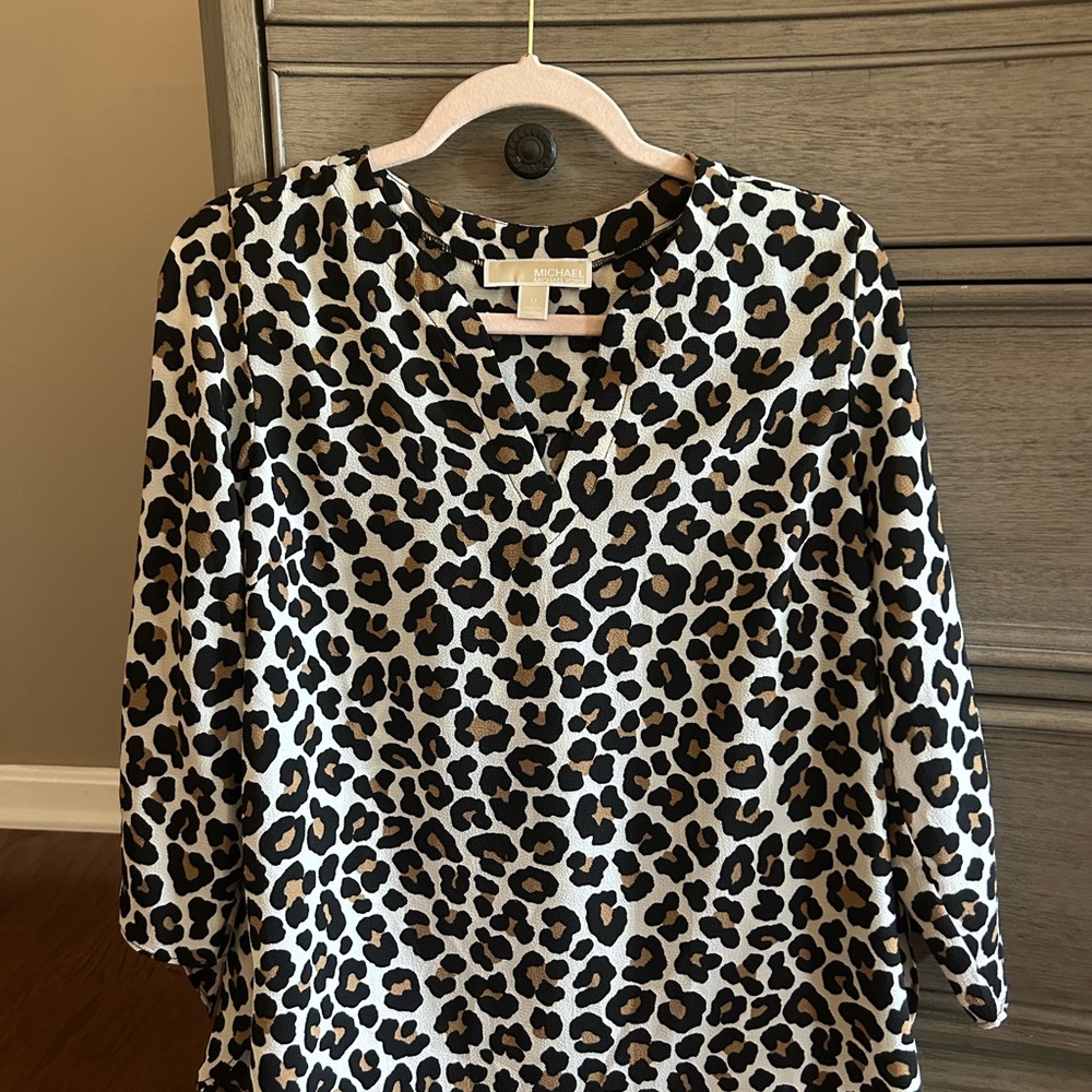 Michael Kors Black and White Boxy 3/4 Sleeve Blouse
